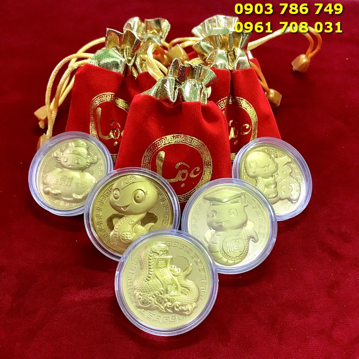 Đồng Xu Con Rắn Cute Tặng Túi Gấm Lộc